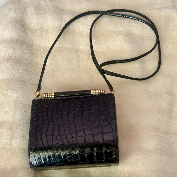 Vtg RODO M bag black patent croc mint condition Italy designer NWOT - Picture 4 of 14
